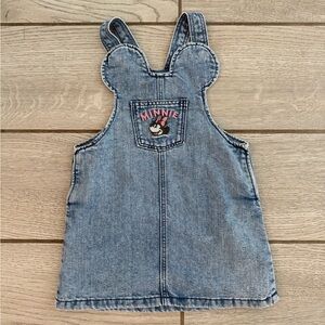 H&M Disney Baby Toddler Girls Minnie Mouse Denim Overalls Dress NWOT